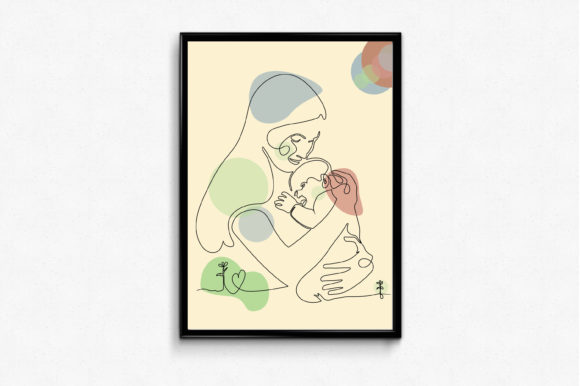 Mom Baby Modern Line Art Illustration Review